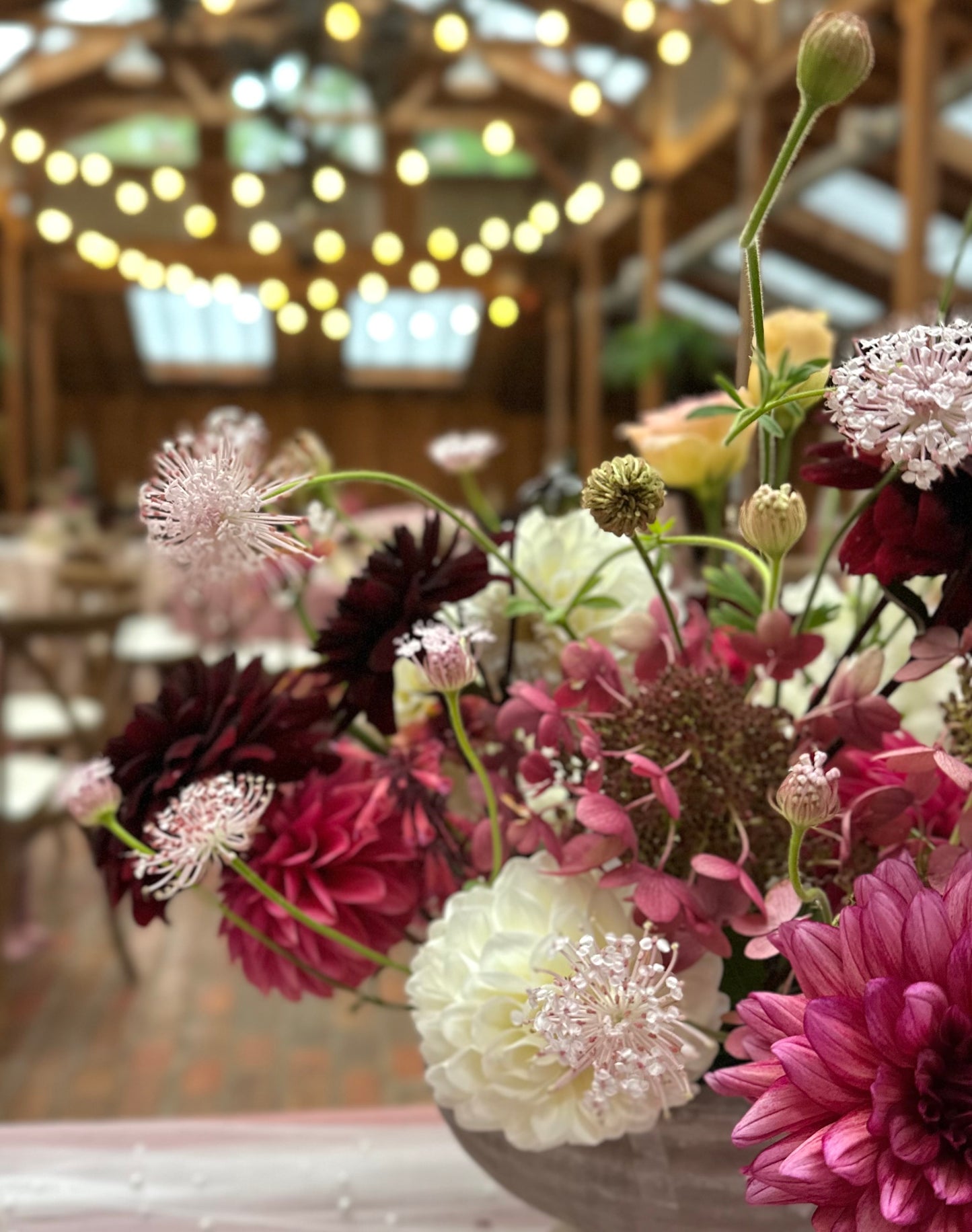 Wedding flower arrangement at Kiana Lodge in Poulsbo.